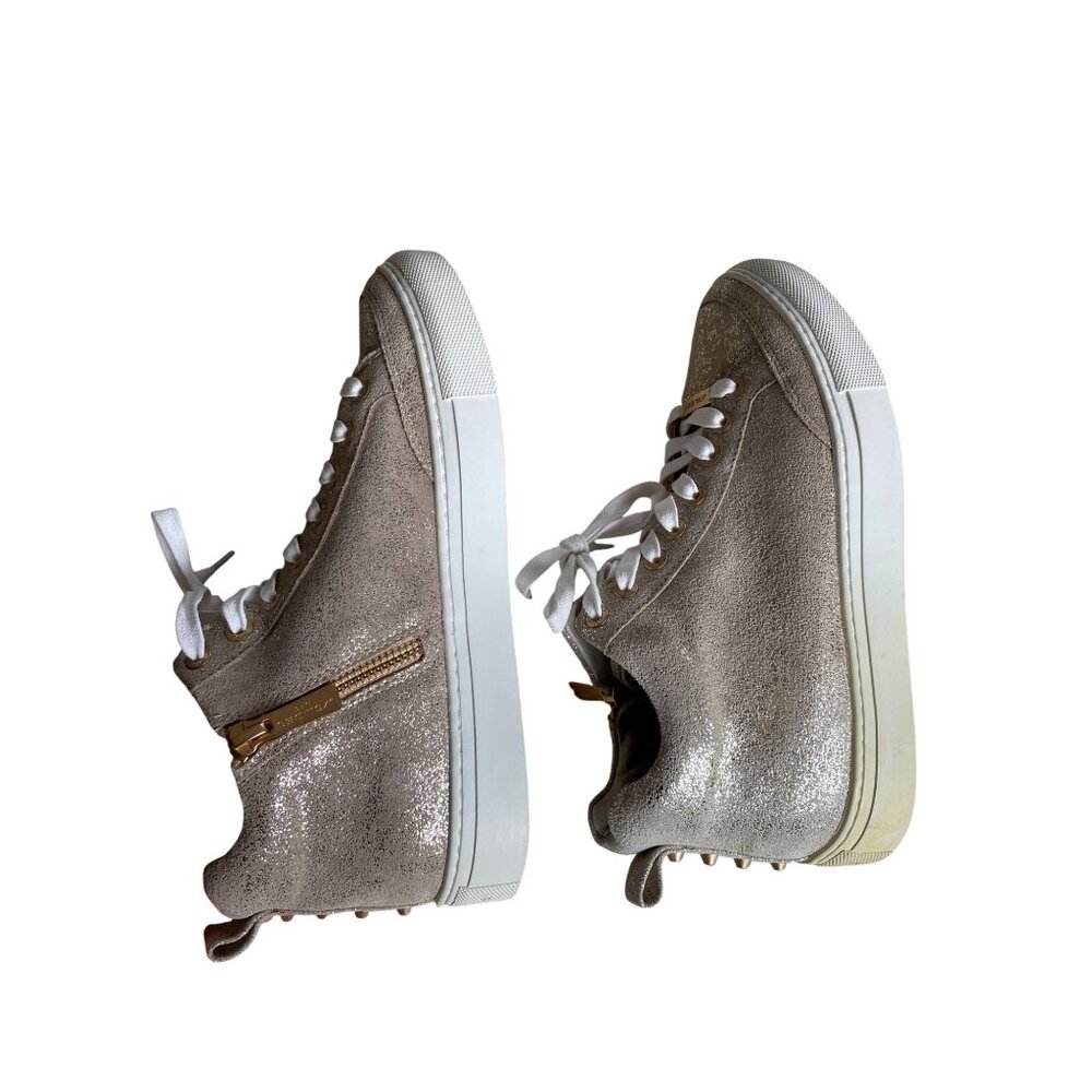 J/Slides | Ludlow Women's 7.5 Gold Metallic Leather High Top Lace Up Sneaker - Picture 7 of 9